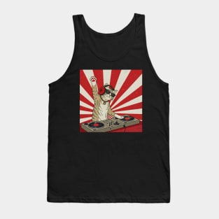 Cat acting as a DJ - wearing red over-ear headphones Tank Top